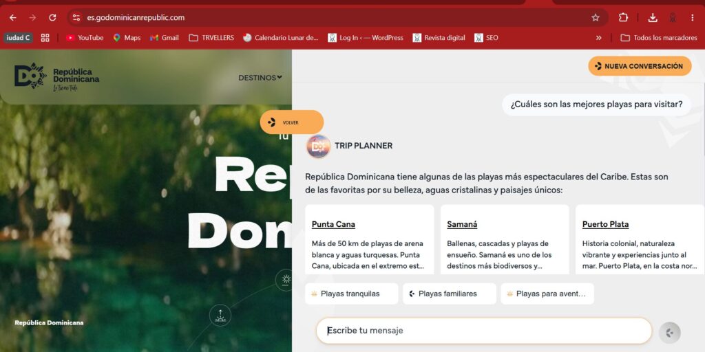 Interfaz con IA del protal Go Dominican Republic.com
